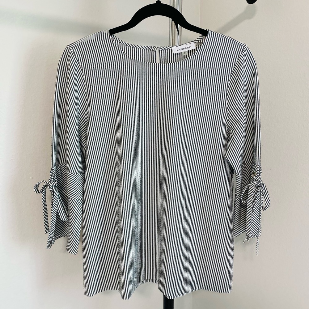 Calvin Klein Tie Sleeve Flowy Blouse